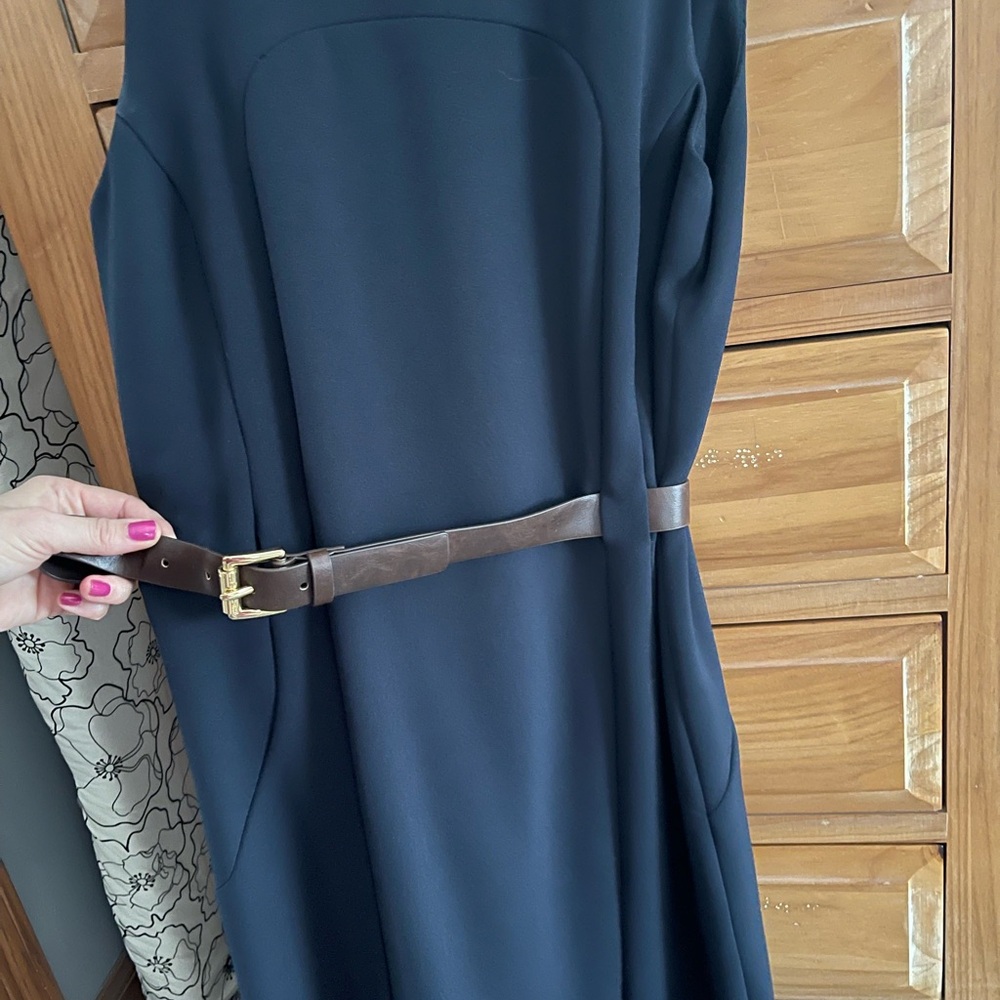 Elegant Black Dress with Brown Belt